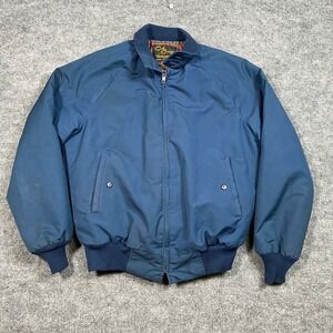 Vintage Cal Craft Navy Blue Bomber Jacket Plaid Quilted Lining Made in USA L